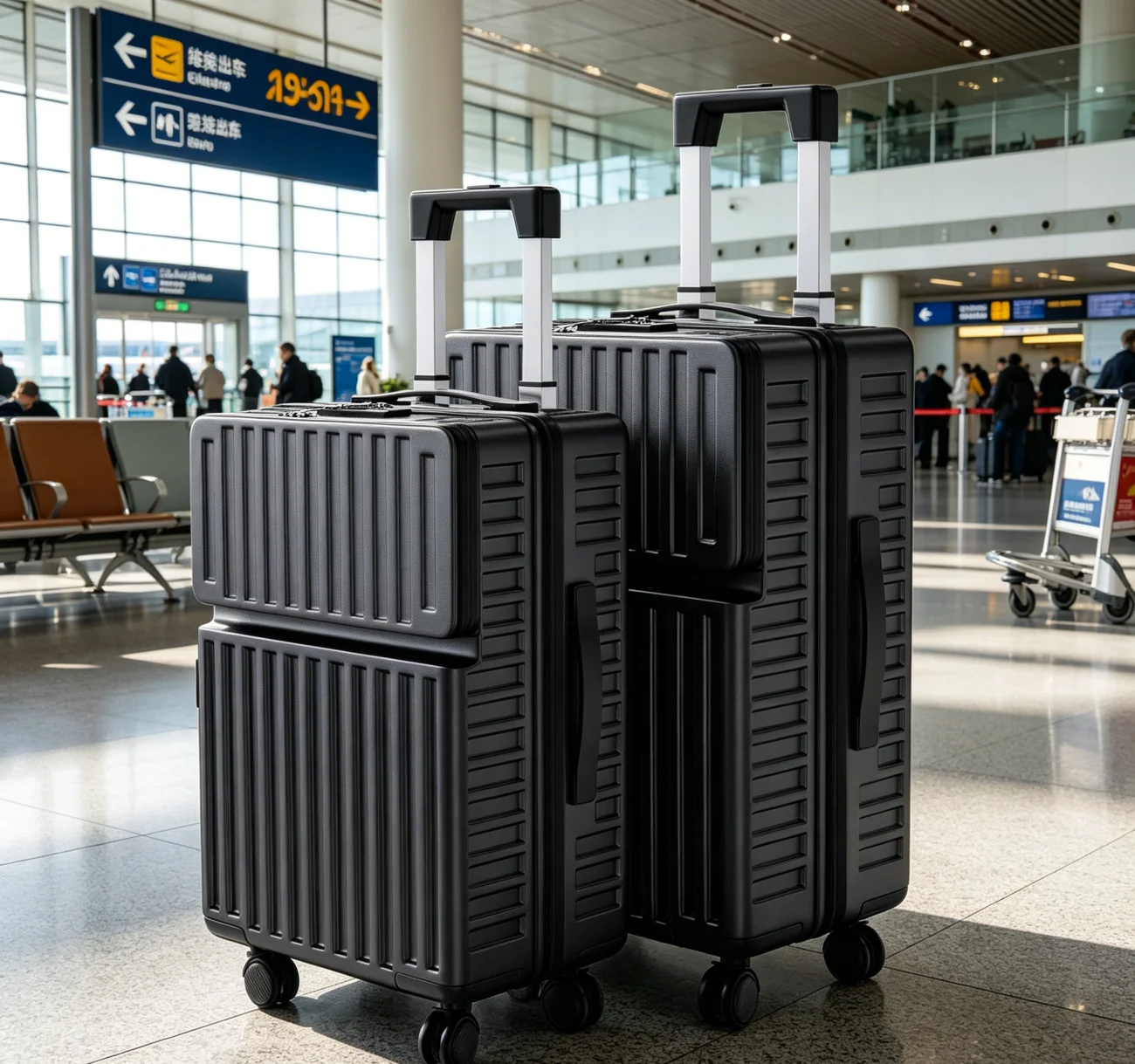 Suitcase Set with Front Opening Set of 2 Hard Shell Suitcase, Lightweight ABS+PC Travel Luggage with Laptop Compartment, TSA Lock & Silent 360°