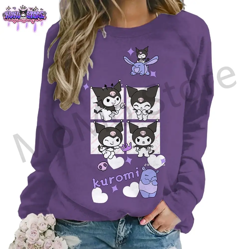 Kuromi Kawaii Women\'s Long Sleeve Sweatshirts Youthful Woman Clothes Lovely Anime High Quality Hoodie 3D Print New S-3XL 2024