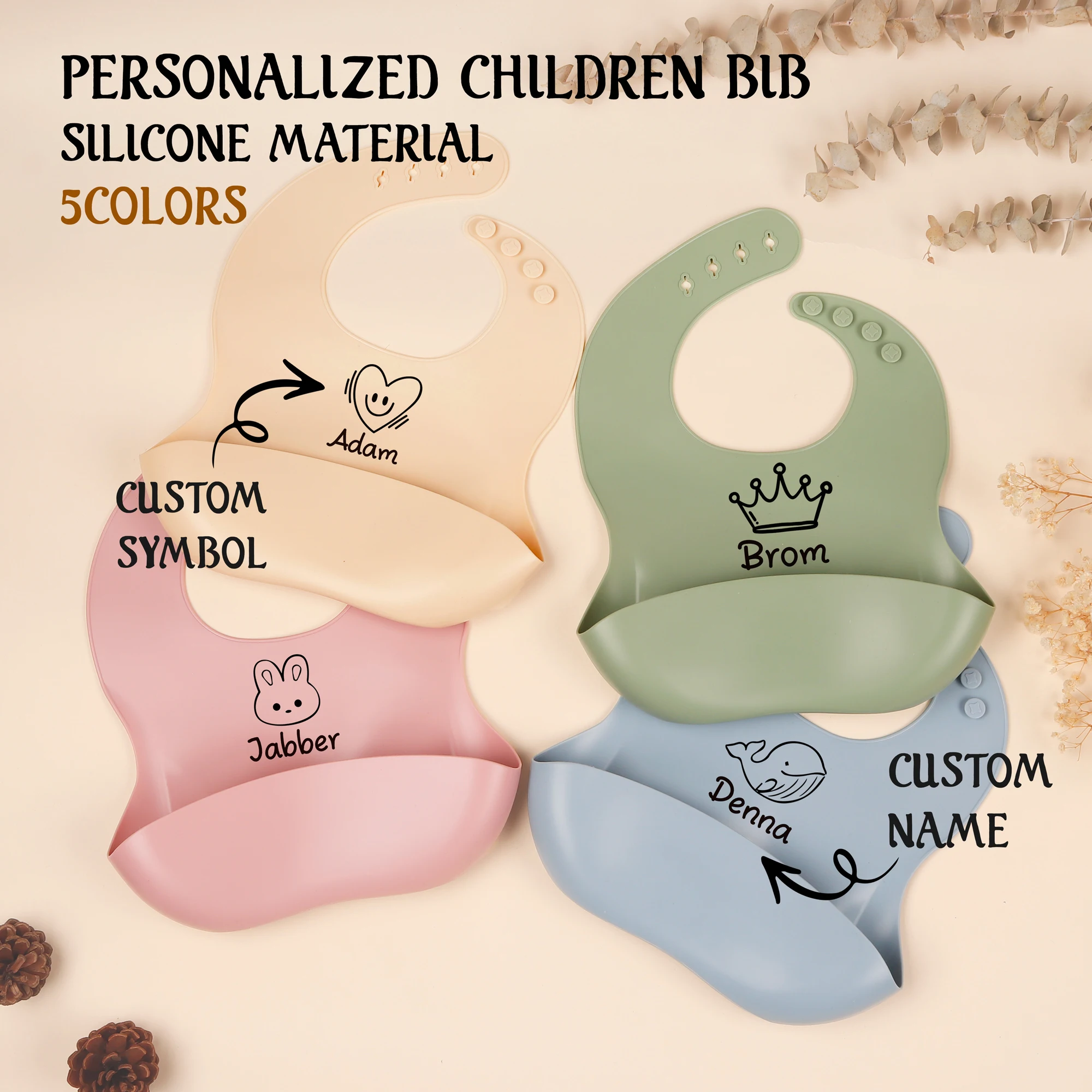 1pc Personalized Bib, Custom Baby Bib, Gift for Mom, Toddler Gift, Silicone Engraved Bib, Baby Shower Gift, New Mom Gift