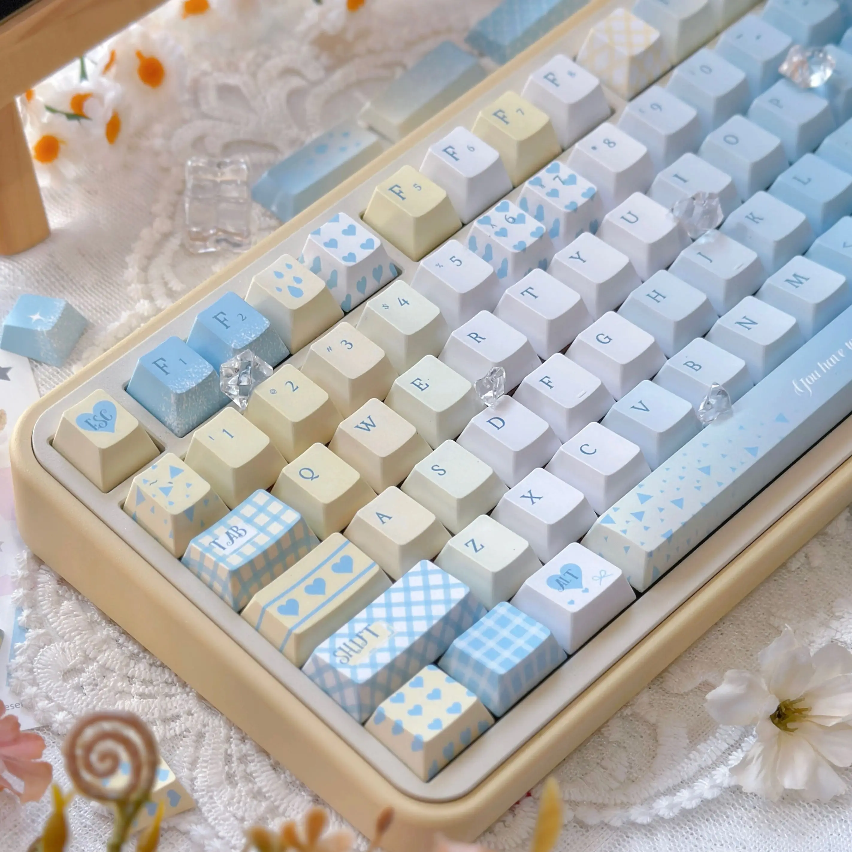 

Seven-point blue keycap PBT material five-sided hot sublimation new original factory-adapted mechanical keyboard small fresh key