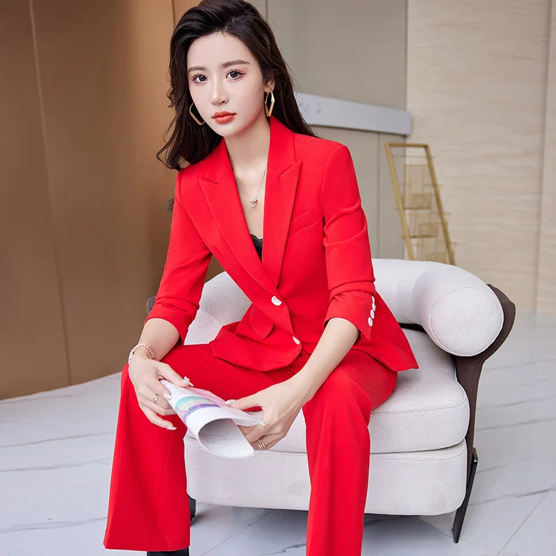 Royal Blue Women\'s Suit Two-piece (Jacket + Pants) Autumn New Blazer with Trousers Fashion Slim Fit Women Business Office Sets