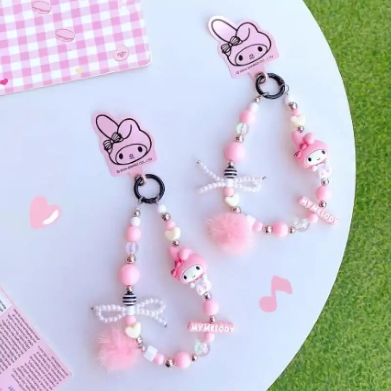 Sanrio Kuromi Phone Chain Anime My Melody Beaded Backpack Pendant Kawaii Keychain Cute Mobile Case Accessories Mobile pendant