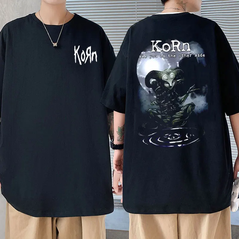 

Rock Band Korn Double Sided Print T-shirts Short Sleeve Men Women Casual Loose Cotton Tshirt Male Vintage Oversized Gothic Tees