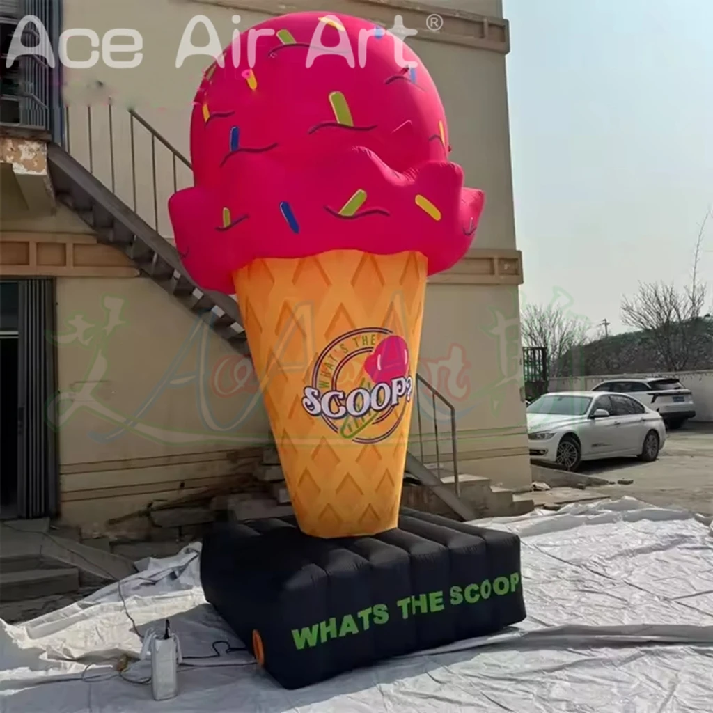 Grands crèmes gonflables de glace de décoration de publicité extérieure, cône gonflable de crème glacée pour l'affichage