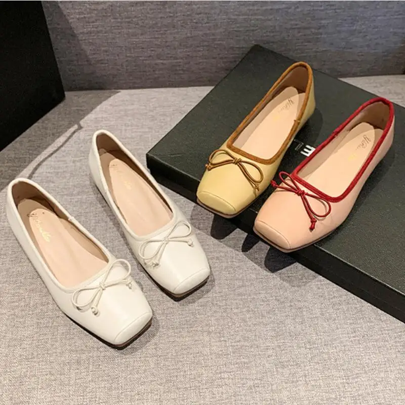 

2024 New Mix Color Comfort Flats Women Fashion Square Toe Shallow Mary Jane Shoes Soft Casual Low Heel Ballet Shoes Mujer