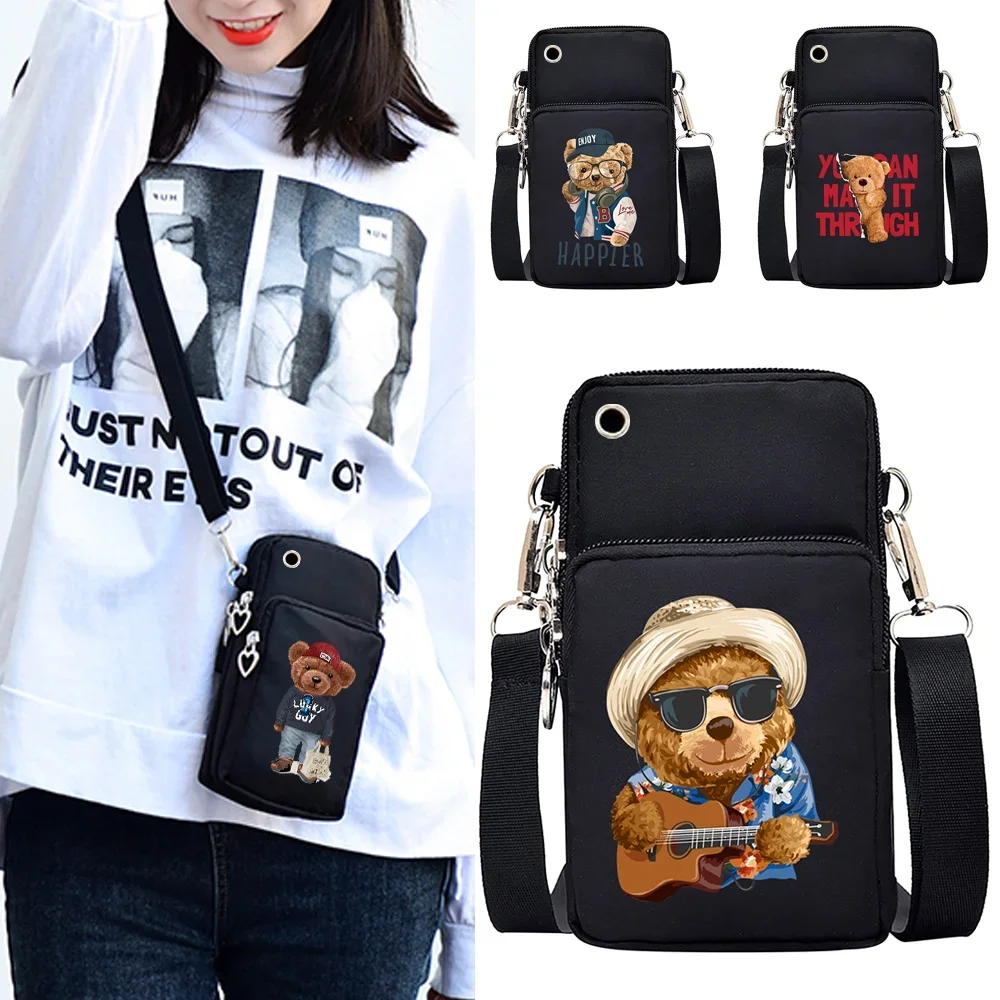 

Universal Mobile Phone Bag Women Messenger Bag Purse Sports Arm Shoulder Bags for Samsung A72/huawei/iphone 13 12 Bear Pattern