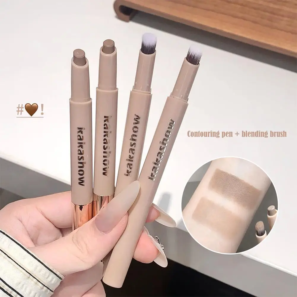 2-in-1 Nose Shadow Contour Pen with Brush Smooth Cream Texture Natural 3D Face Contour Nose Shadow Contour & Highlighting Stick