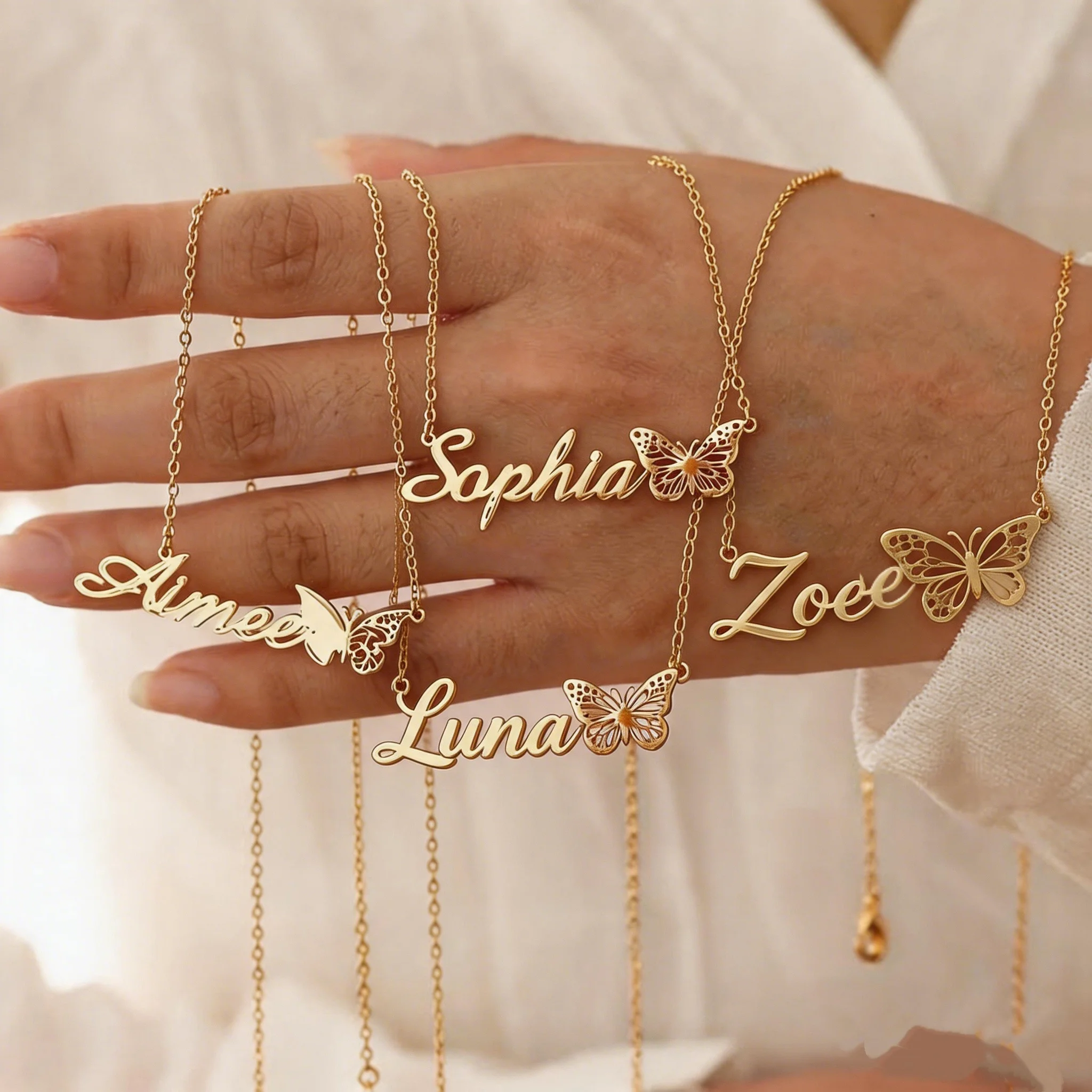 

Custom Name Butterfly Women's Personalized Simple Nameplate Necklaces Stainlesss Steel Wedding Jewelry Gift Birthday Gift