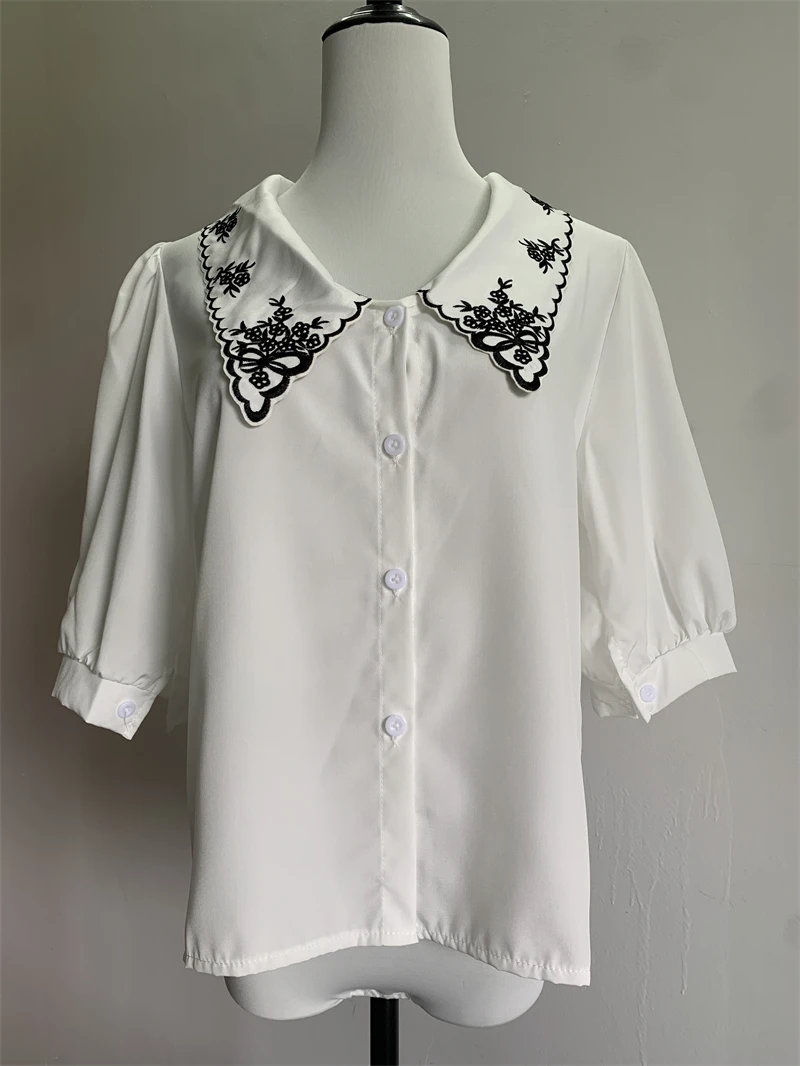 ZAROY camisas قمصان وبلوزات Elegant Embroidery Lace Women Blouse Flower Half Sleeve White Shirt Spring Autumn Womens Top