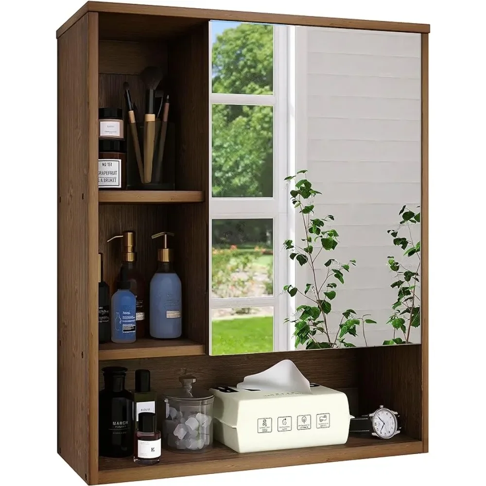 

Bathroom Mirror, Bamboo Space Saving Medicine Cabinet, Wall Mounted Bathroom Cabinet With Mirror Door And Adjustable Shelves