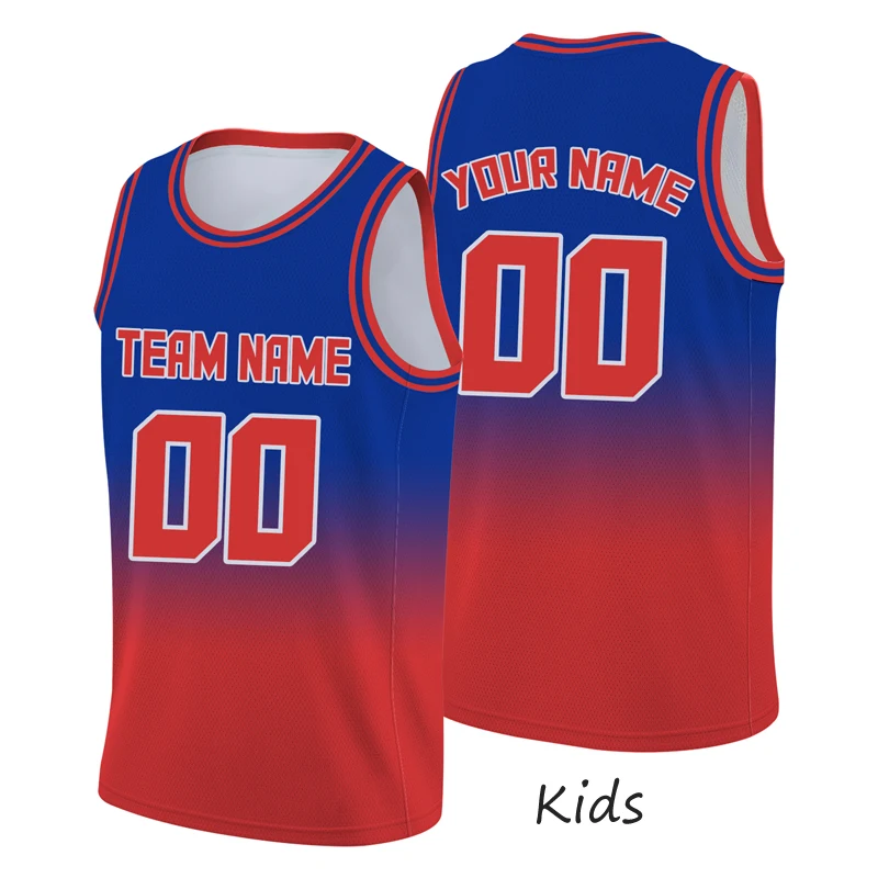 Gradient Blue Red Kids Basketball Jersey Custom Name Team Shirts Boy Sports Training Tank Top Basketball T-shirt Clothing