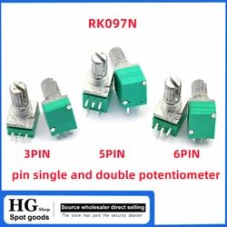 Potenciómetro único y doble de 6 pines, 5K, 10K, 20K, 50K, 100K, 15MM de longitud, RK097N, 3 pines, RK097NS, 5 pines, RK097G, 5 unidades por lote