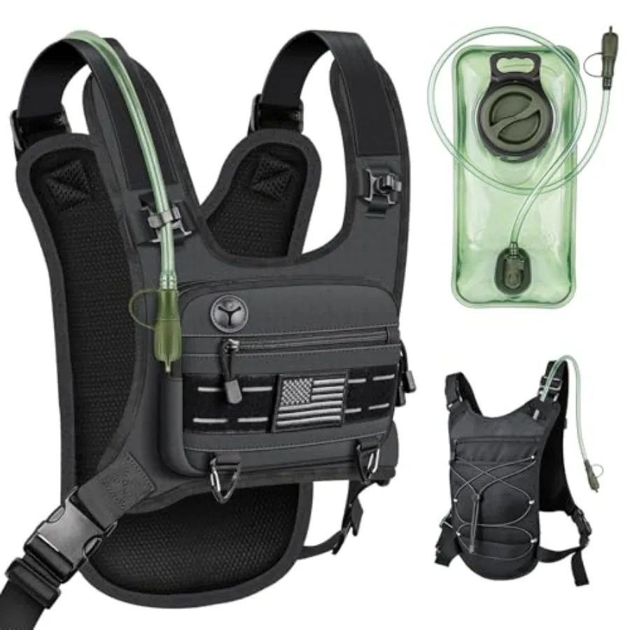 Running Vest with 2L Water Bladder Lightweight Chest Pack Hydration Backpack with Gear Holder Reflective Chest Rig for Men Wome
