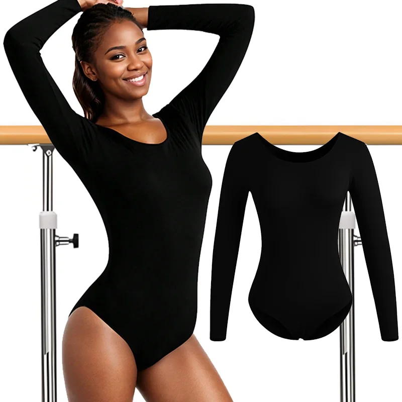 Maillots de Ballet Clásicos de Manga Larga para Mujer, Leotardos de Danza para Adultos, Tops de Gimnasia con Forro Suave