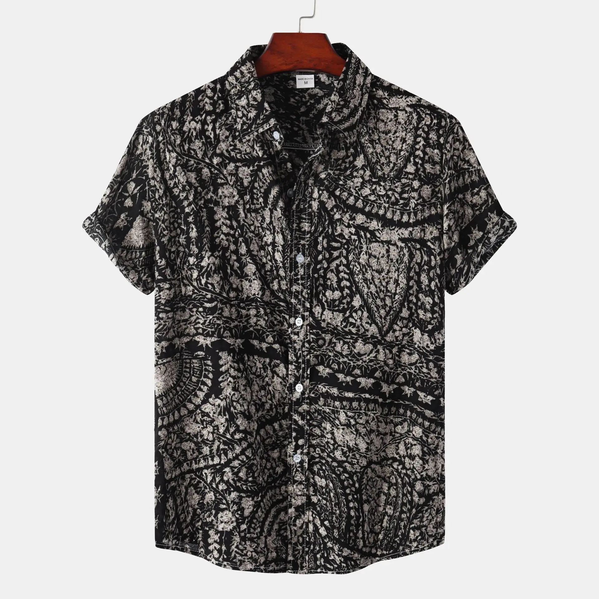 Summer  Floral Printed Short Sleeve Men's Shirt Stand Collar Stripe Pattern Women's Dress Fashion Ladies' Clothing
