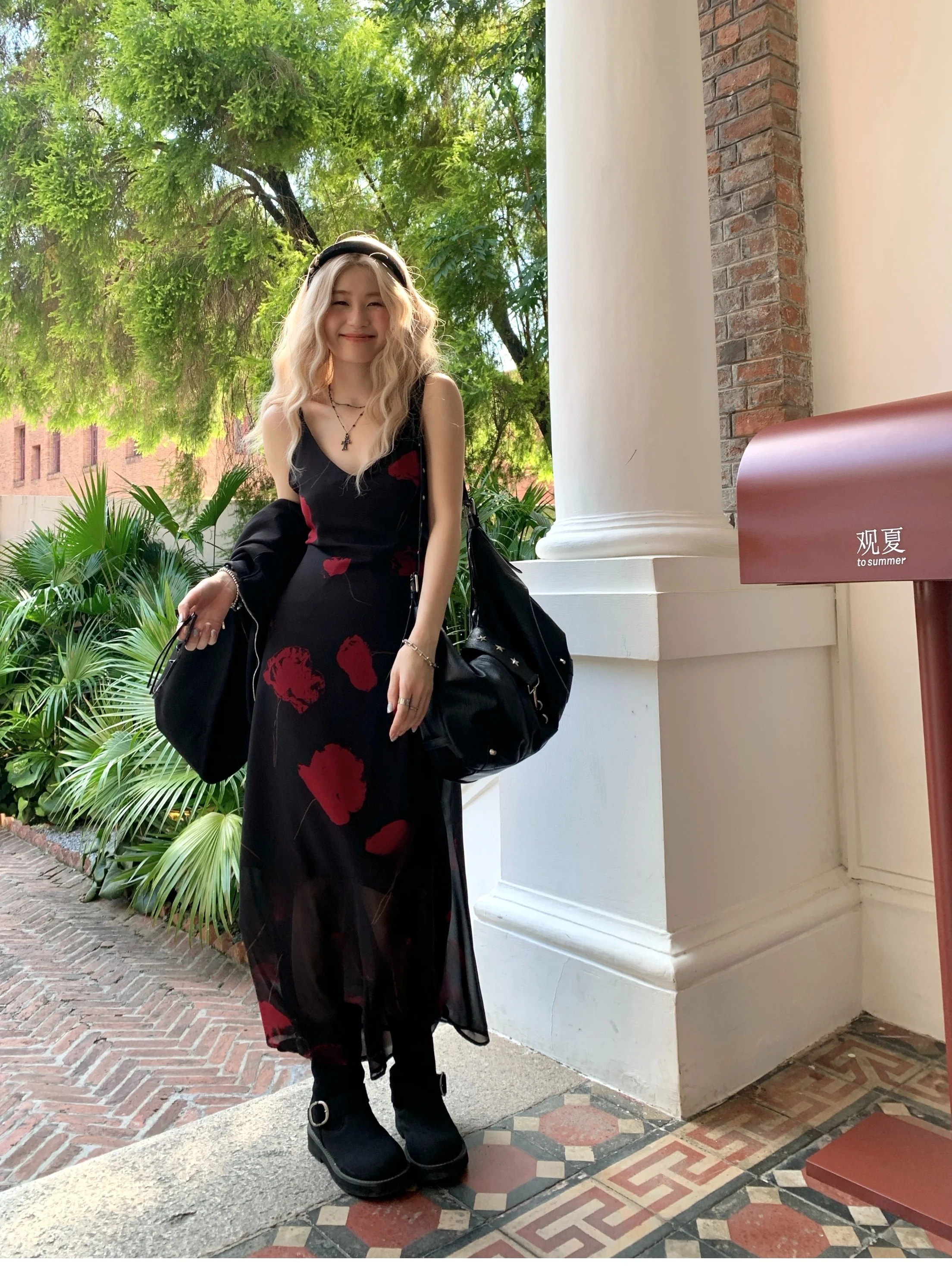 

plus Size Fashionable Print Maxi Dress Slimming Waist Design Summer New Style Inner Wear V-Neck Sleeveless A-Line Gown