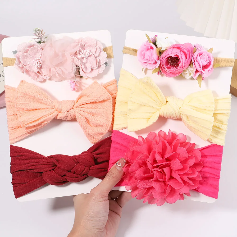 3Pcs/Set Cable Knit Flower Baby Headbands For Girls Elastic Turban Kids Bands Nylon Newborn Headwrap Fairy Hair Accessories