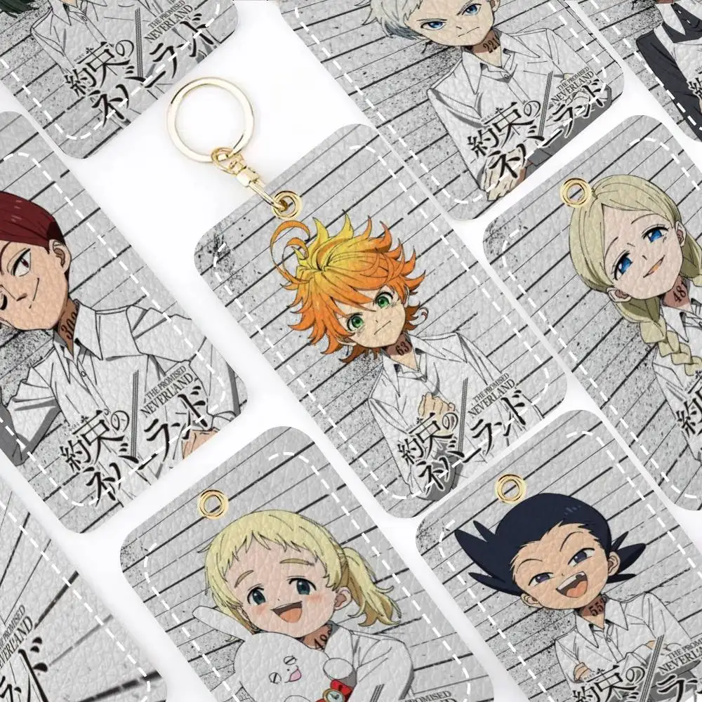 Portatarjetas de Anime The Promised Neverland, aplicable a tarjetas de crédito, funda protectora rectangular de cuero suave para llavero