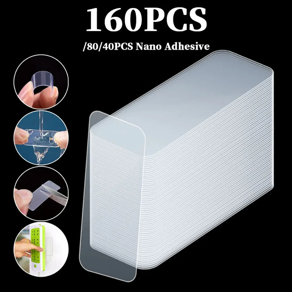 40/80/160PCS Reusable Double Sided Tape Transparent Multifunctional Nano Glue Seamless Self Adhesive Waterproof Seamless Sticker