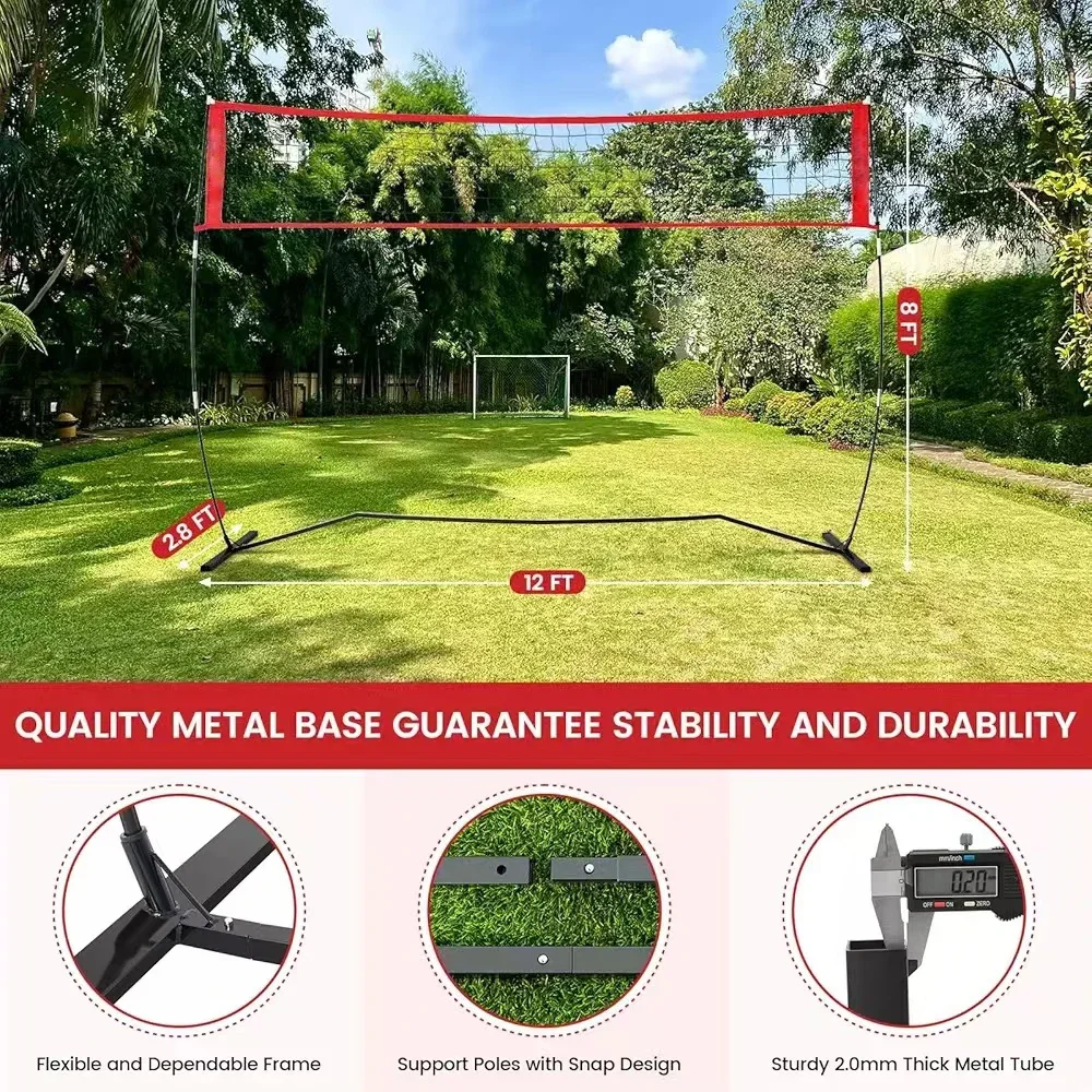 12FT Portable Volleyball Training Net ,volleyball Net Set for Beach Court or Serving Practice Net with Adjustable Height