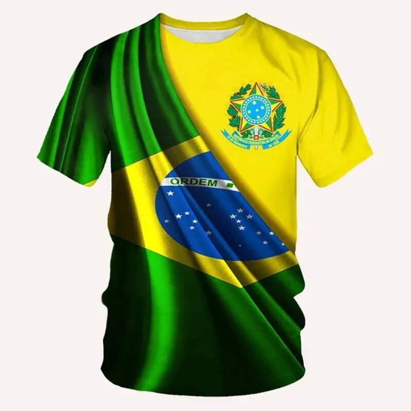 Brazil Flag Graphic T Shirt for Men Clothing 3D Print Brasil Football T-Shirt Gym Fitness Streetwear Tops Soccer Club Tee Shirts