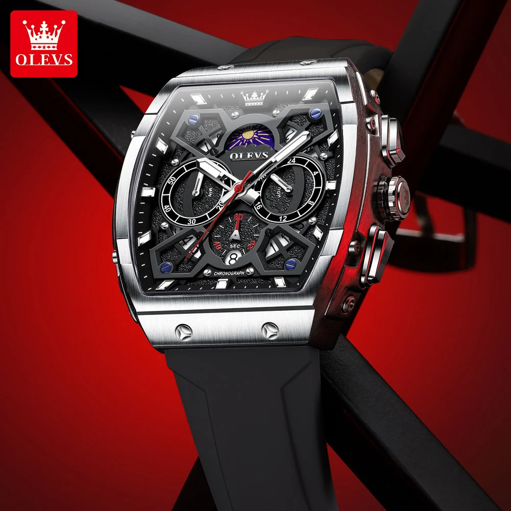 OLEVS 2942 Mens Watch Quartz Watch Multifunctional Chronograph Watches For Men 30M Waterproof Luminous Moon Phase Box Original