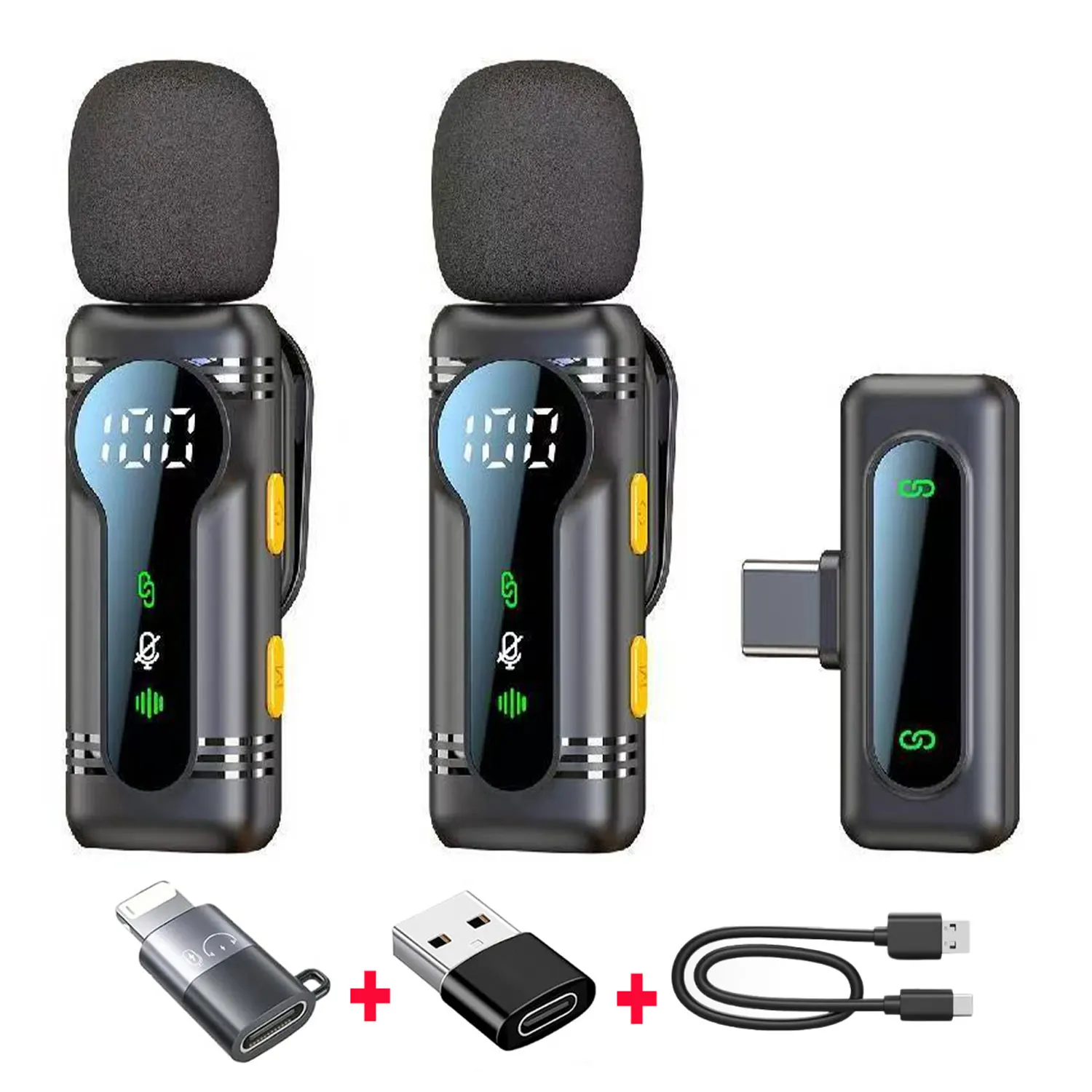 Professional Wireless Lavalier Microphone Noise Cancelling&Magnetic Portable Clip-on Mic for iPhone Android PC Live Interview