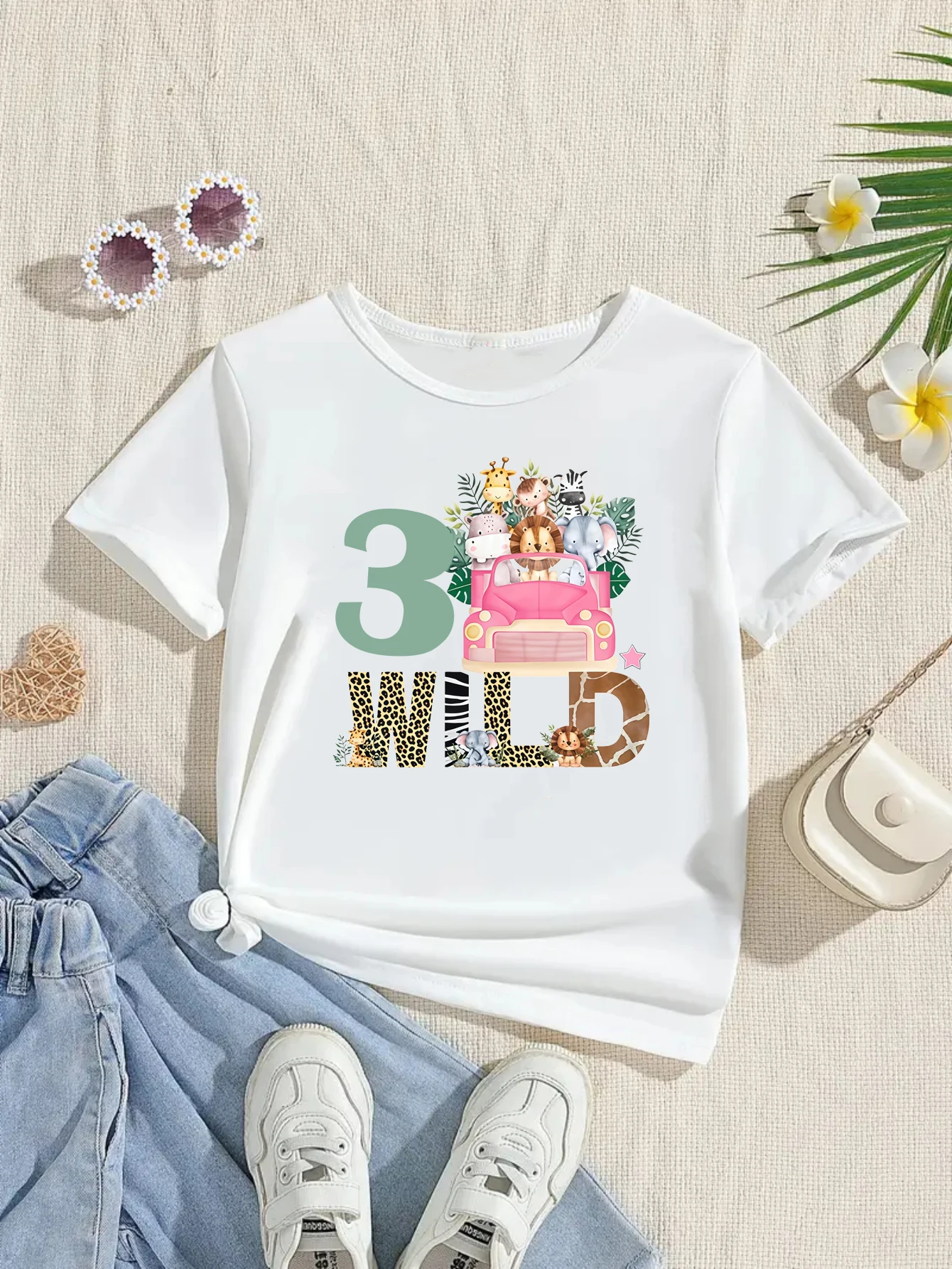 

3nd/4th Birthday Gift T-Shirt 3nd/4th Wild Monkey Lion Elephant Hippopotamus Giraffe Printed T Shirt Girls Kawaii Kids Clothes