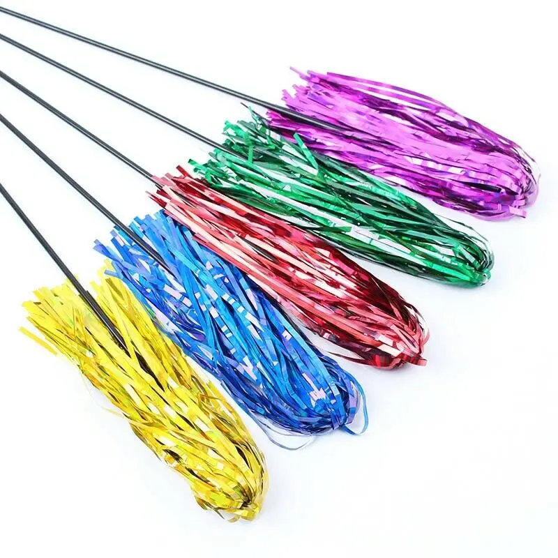 5Pcs Colorful Ribbon Cat Toy Wand Funny Kitten Rod Teaser Plastic Stick for Pet Cats Interactive Toys