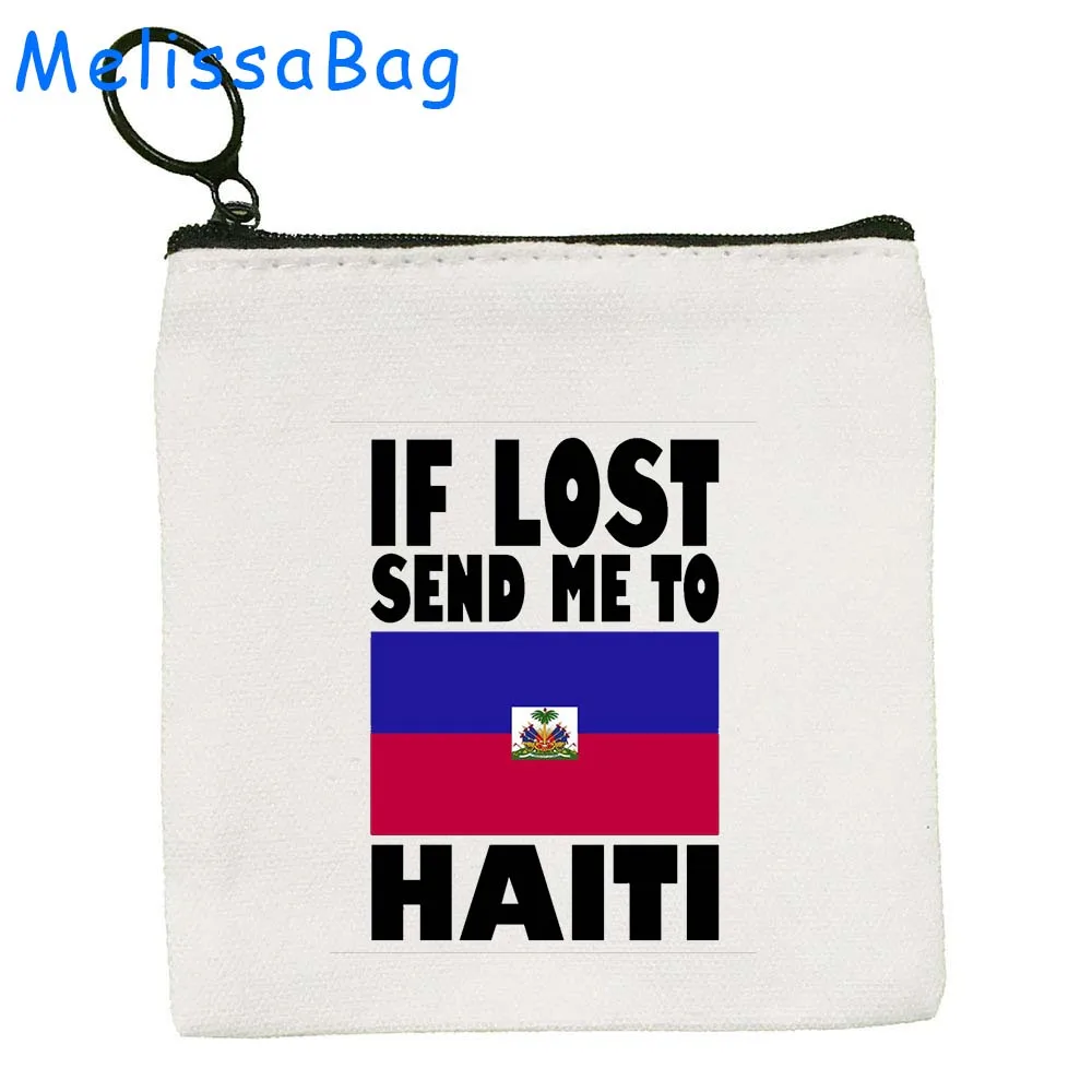 Monedero de lona con estampado de mapa del país de Haiti, bolsa de almacenamiento para tarjetas, cartera con cremallera