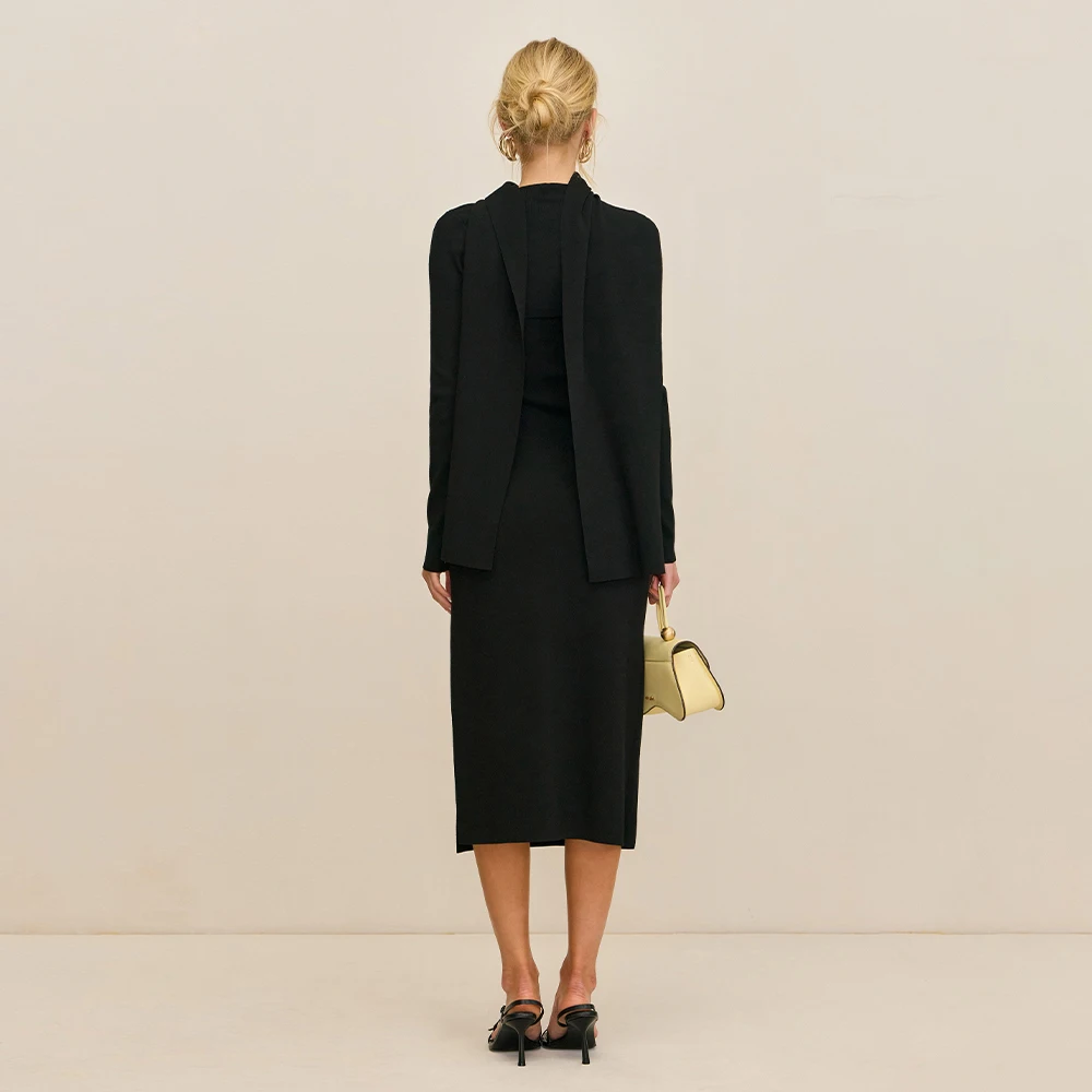 Midi Cocktail Dress 2 Pieces Left Side Split Long Sleeves Jacket Column Cocktail Gowns for Women 2025 Tea Length Party Dresses