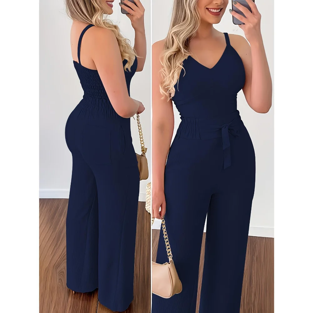 

Женский летний комплект из двух предметов, эластичный жилет с v-образным вырезом, топ и широкие брюки с карманами и высокой талией, комплект для поездок на работу