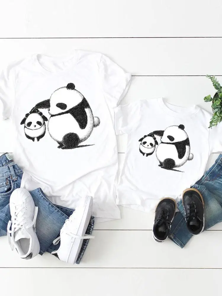 

Family Matching Outfits Sweet Animal Love Panda Women Kid Child Summer Mom Mama Girl Boy Mother Tee T-shirt Clothes Clothing