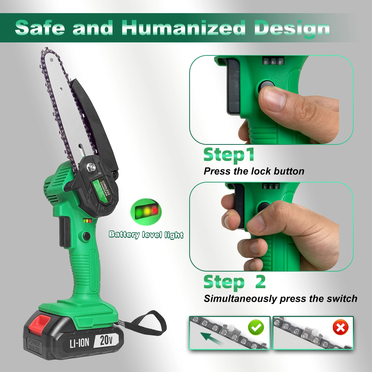 LIBITE CS-150 20V เลื่อยโซ่ไฟฟ้าเครื่องมือตัดไม้ 6in mini Cordless Chainsaw พร้อมแบตเตอรี่ 2 ก้อน