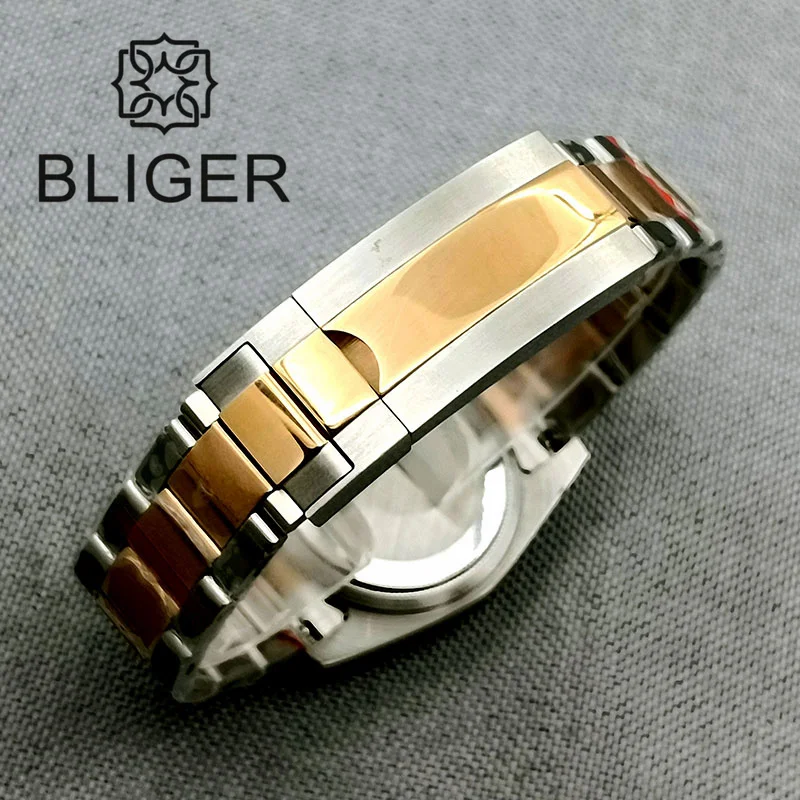 BLIGER 36mm/39mm Watch For Men NH35 PT5000 Miyota Rose Gold Stainless Steel Strap Fluted Bezel Sapphire Cyclops