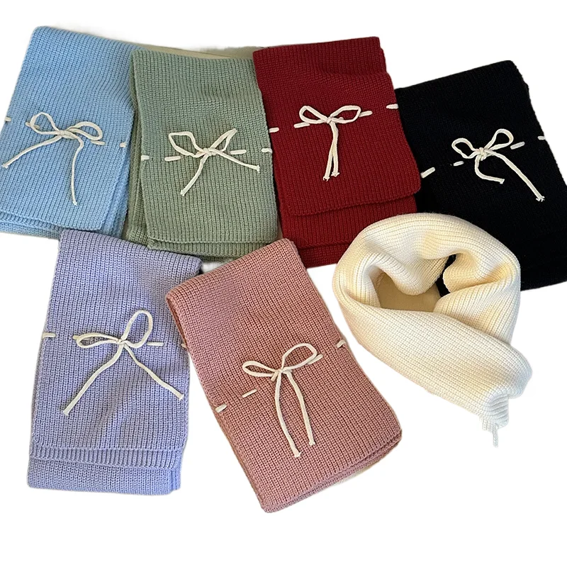 

Fashion Cute bow tie strap Scarf Women Luxury Autumn Winter Cashmere Knitted Warm Scarves Clothing Accessories Gifts