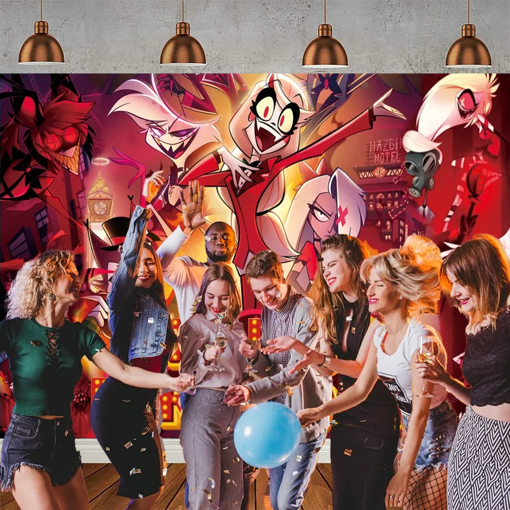 Hazbin Hotel Thema Geburtstag Party Supplies Film Hazbin Hotel Ballon Cupcake Topper Banner Hintergrund Baby Shower Geschenk Requisiten – Detail 6