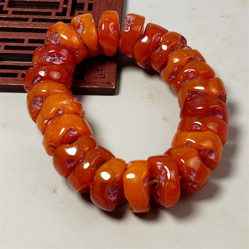 Antique High Imitation Amber Beeswax Abacus Beads Bracelet Non-Specification Grinding Plate Beads Yellow Chicken Grease Retro Se