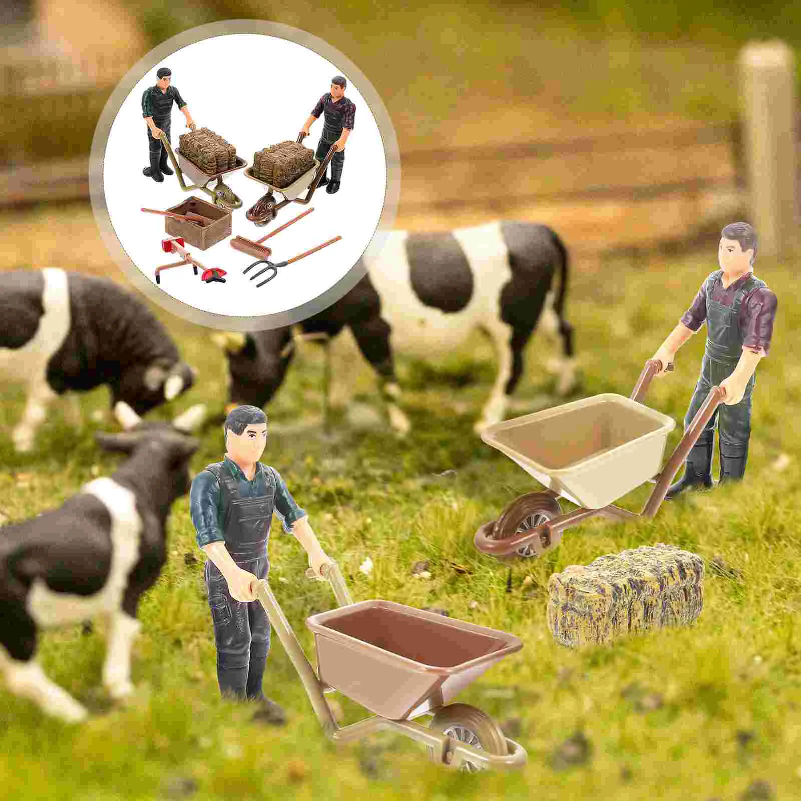 

Toys Farmer Character Model Miniature Accessories Carriage Landscape Prop Landscaping Decor Tools