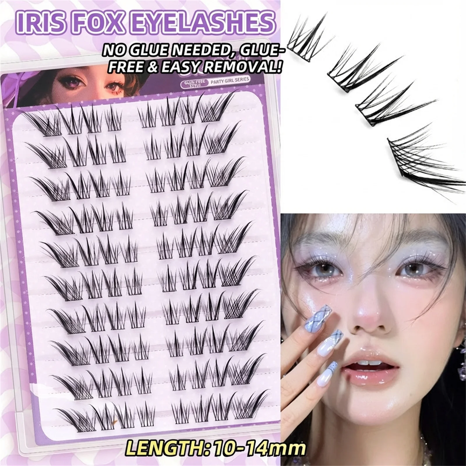 Manga Fox's eye False Eyelashes Natural 10-14mm Mixed Length C Curl individual cluster lash extenstions Party cosplay makeup