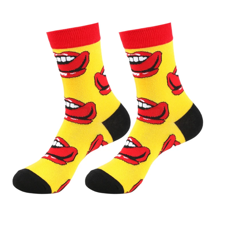 

1pair novelty lip cartoon sock for women arcane gifts cozy cute printed patterned fun socks womens stocking funny gift accessory