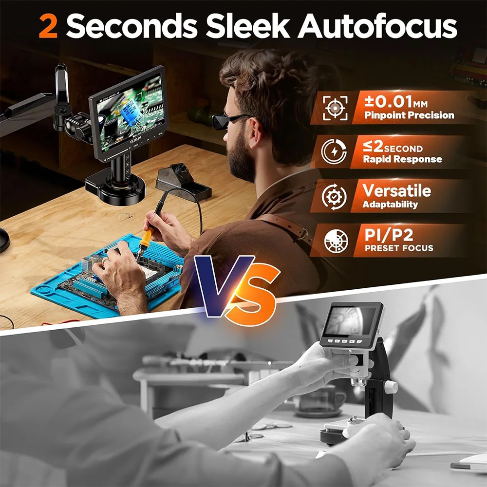 Imagem -02 - Elikliv-microscópio Digital de Foco Automático com Braço Microscópio de Solda Hdmi 4k para Eletrônicos Reparo de Telefone Em4k-af Flex 10.1 2000x