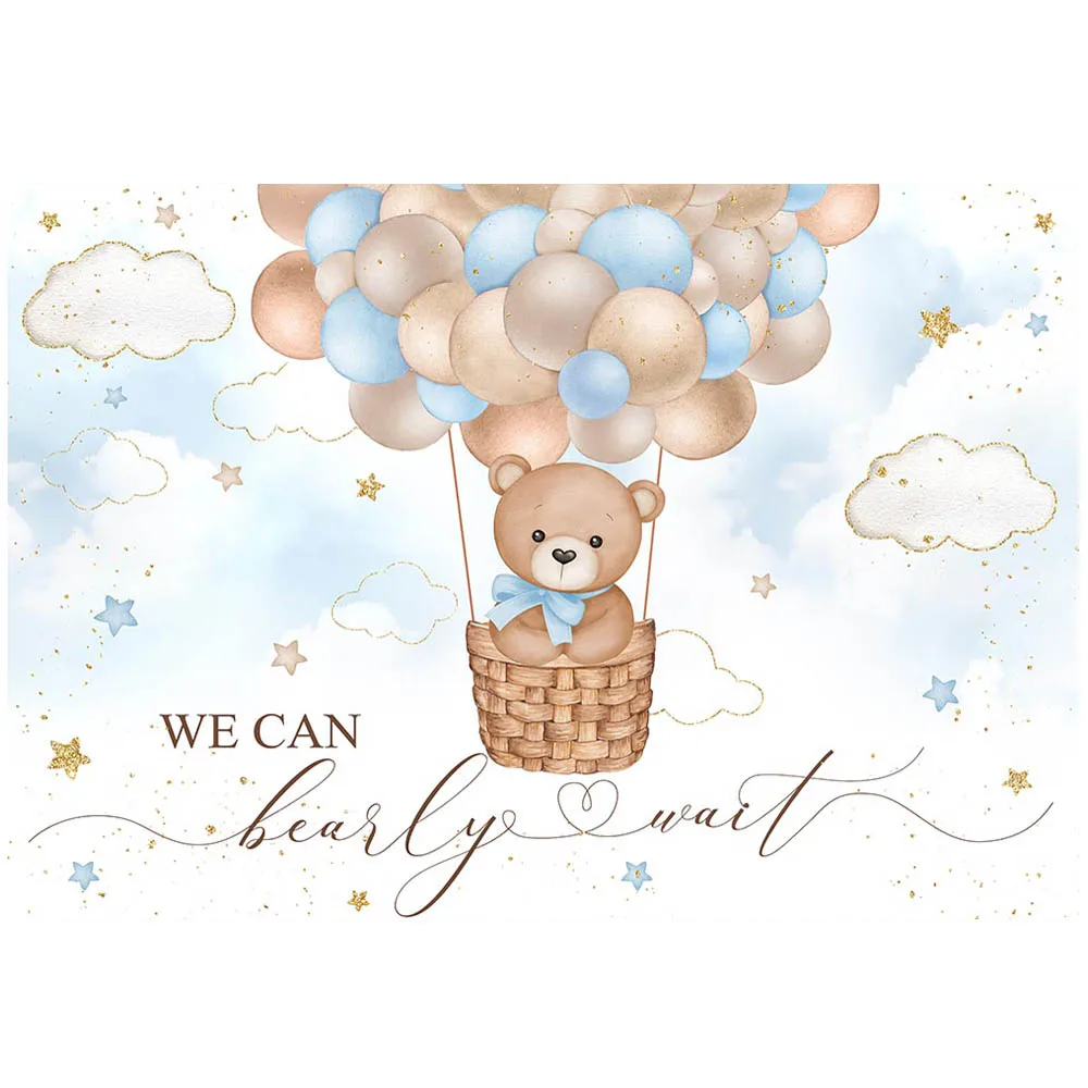 Moclicka latar belakang Pancuran bayi beruang biru balon udara panas dekorasi pesta selamat datang anak laki-laki Kami dapat menunggu mutiara spanduk latar belakang foto