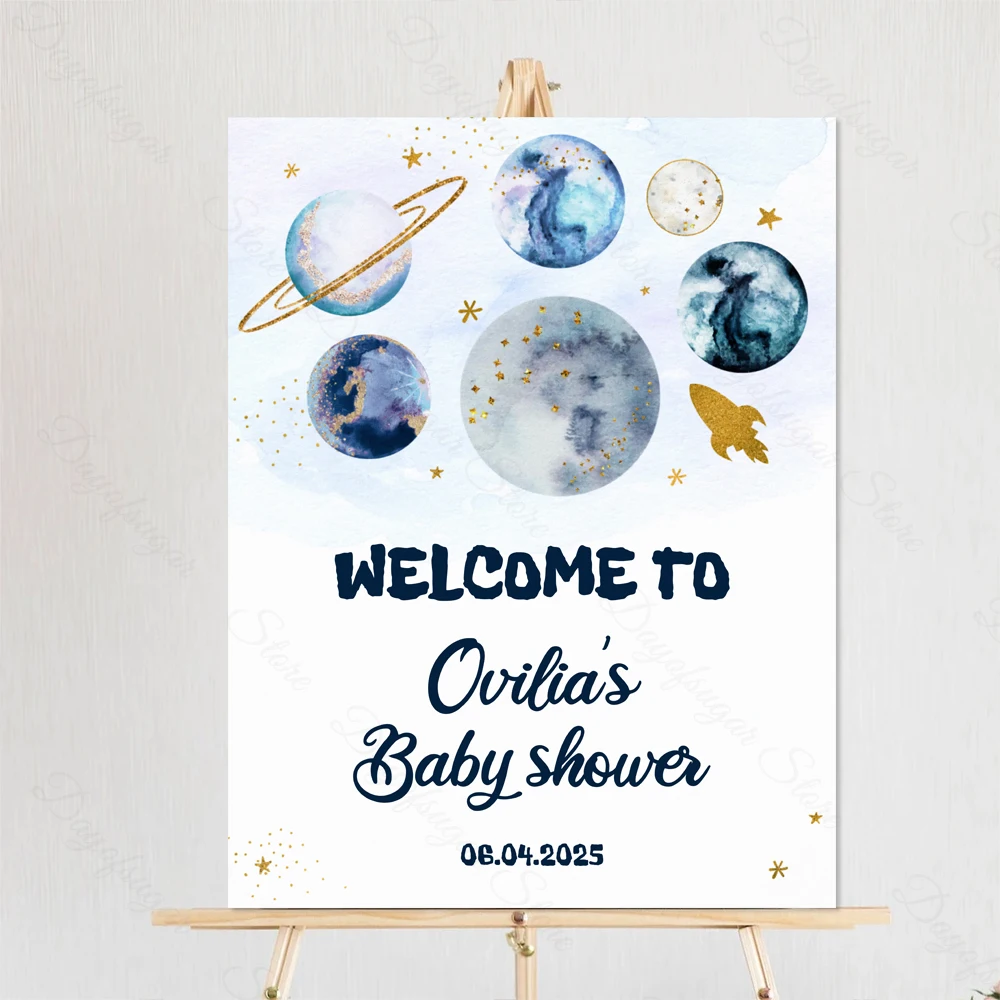 Outer Space Birthday Welcome Sign Mosaic Board Custom Welcome Baby Shower Sign for Galaxy Planets Astronaut Birthday Party Decor