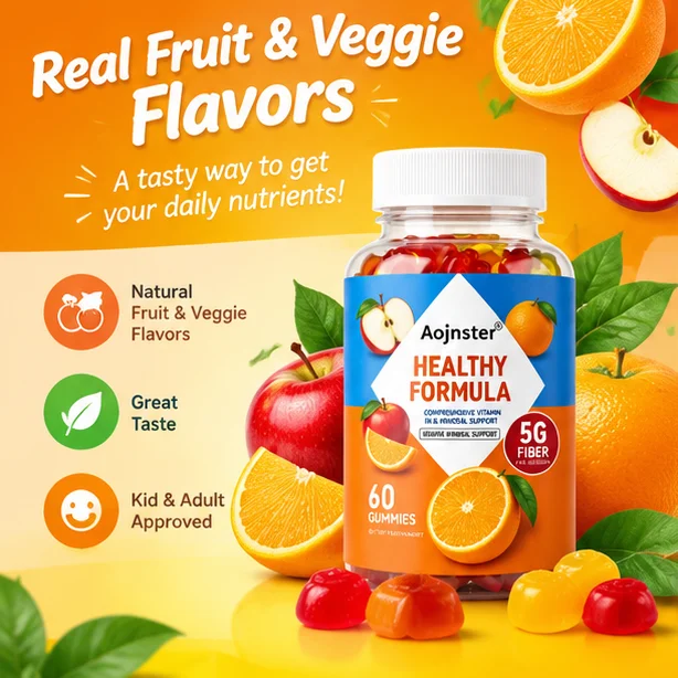 5G Fiber Mixed Fruit Gummies, Comprehensive Vitamin and Mineral Support, Easy Chew Dietary Supplement for Daily Wellness