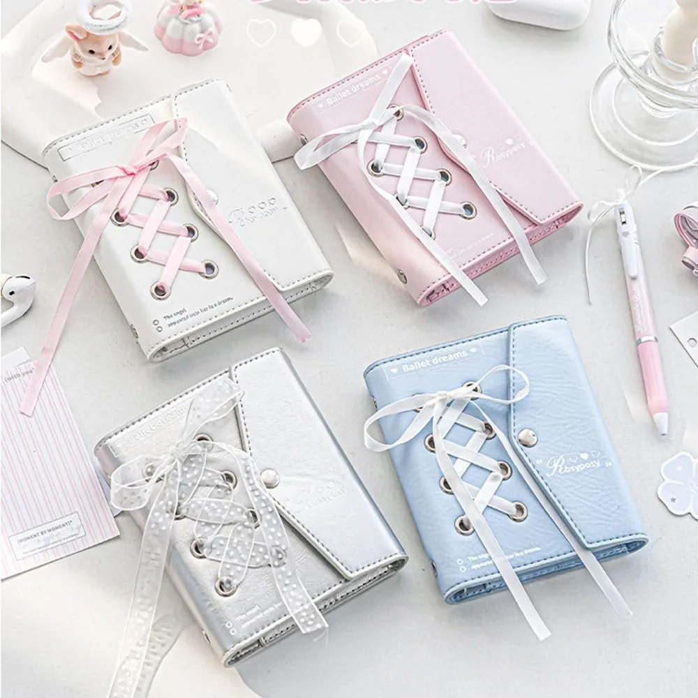 Note Paper Ribbon Loose-leaf Notebook PU Leahter Mini Hand Account Book Diary Aesthetic Balletcore Book Boys Girls