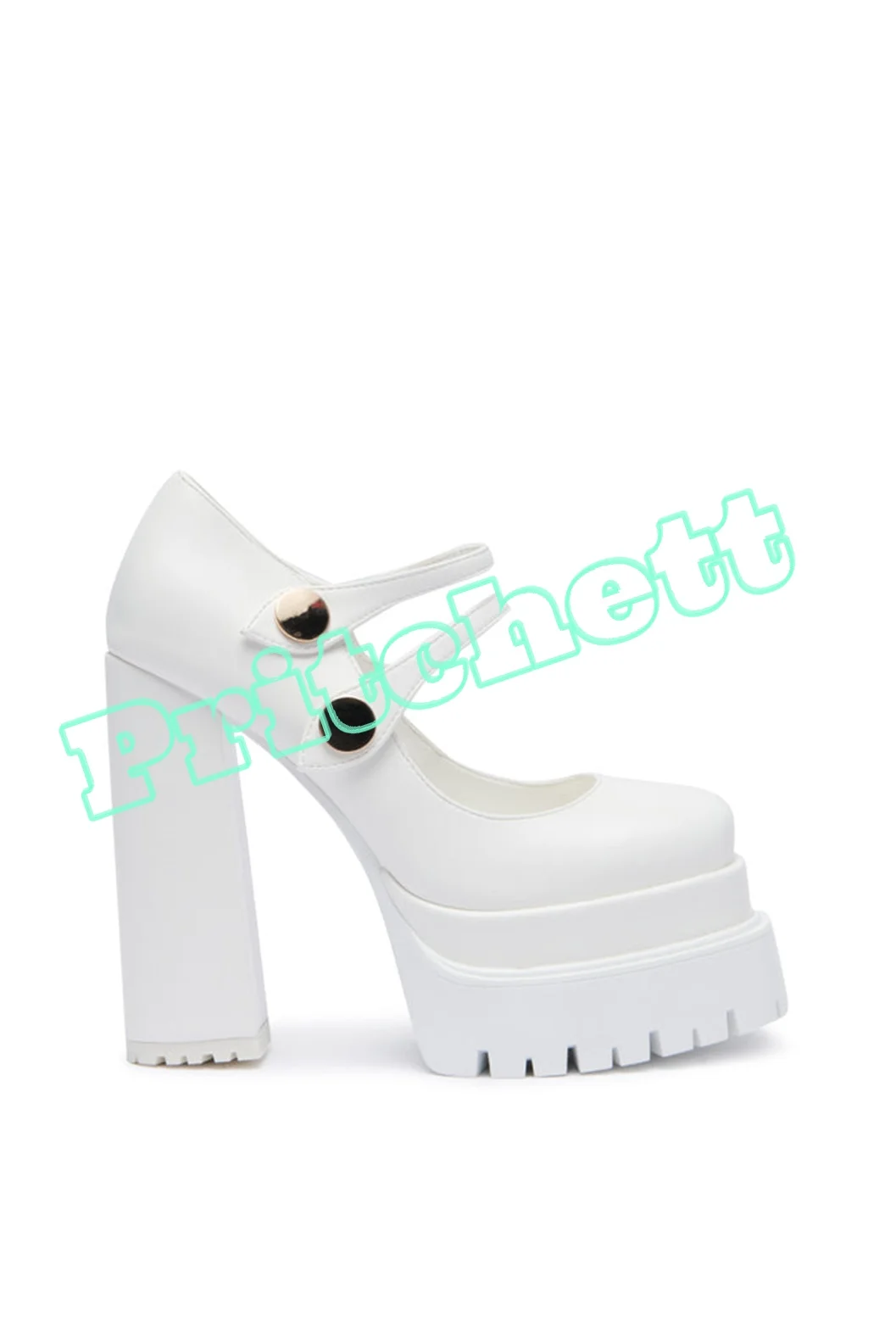 Décolleté a doppia piattaforma cinturino con fibbia alla caviglia punta tonda tacchi alti grossi Solid White Mary Jane Shoes Cosplay estate 2024 nuovo