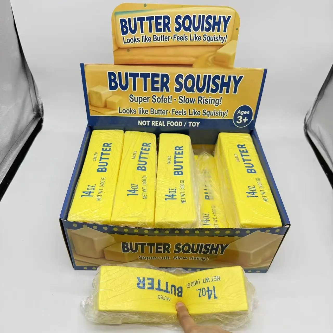 12pcs/box Slow Rising Butter Squishy Simulated Cheese Squishy Stretchy Fidget Toy Slow Rising Cheese Block Stress Relief Toys