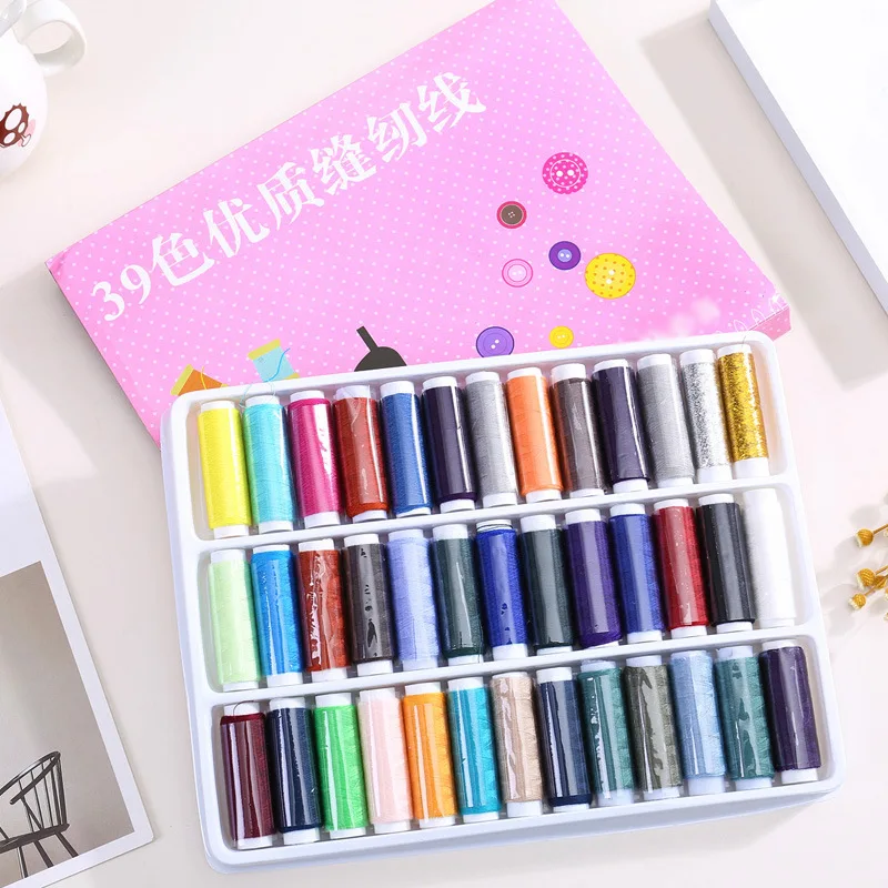 

39Pcs Mixed Colors 100% Polyester Yarn Sewing Thread Roll Machine Hand Embroidery 200 Yard Each Spool For Home Sewing Kit