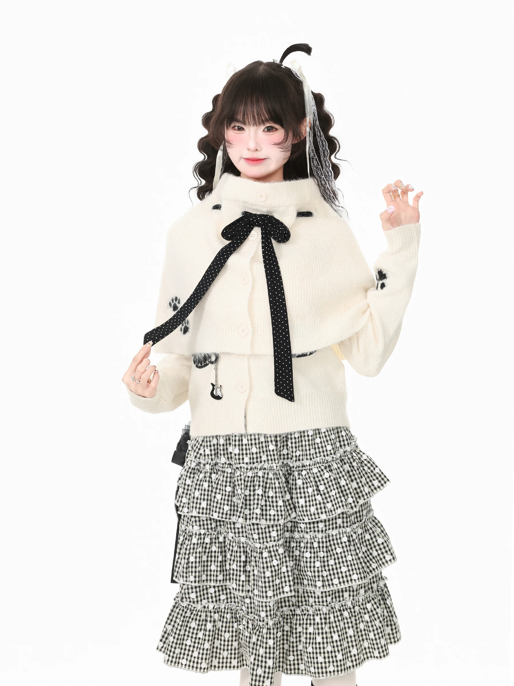 Blue Ghost Park Languid Park Polka Dot  Knitwear Soft Cozy Women's Autumn Outerwear Two-Way Wear Casual Style Long Sleeve